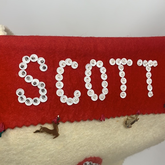 Vintage SCOTT felt Christmas stocking w/drum, rocking horse, candy cane, sequin - Picture 6 of 17